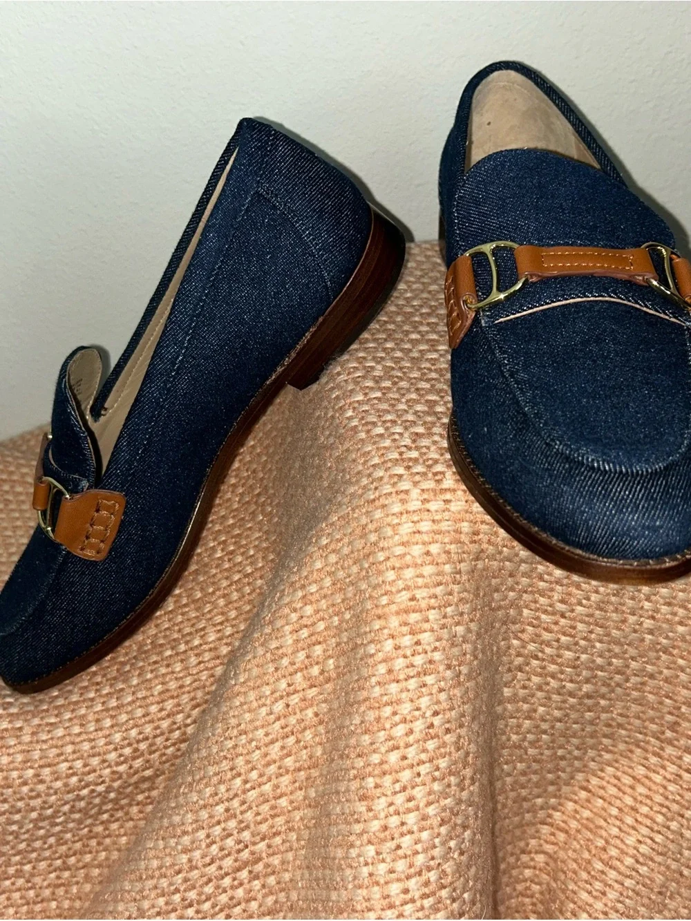 NEW Ralph Lauren Tasha Navy Denim Loafer with Brown Leather Bit Sz 9.5B